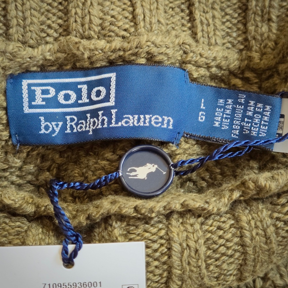 Polo Ralph Lauren Sweater Mens L Olive New Linen Cotton Blend Chunky Knit $398 - Picture 3 of 11